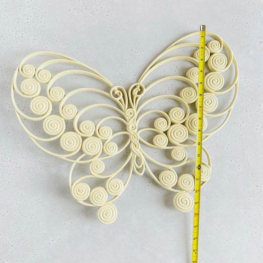 Pair of Vintage 1975 Large Burwood Cream Ivory Tone Butterfly Wall Hangings